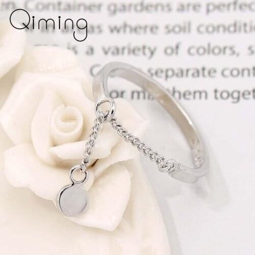 Silver Simple Korean Minimalist Rings For Women Bohemia Elegant Jewelry Link Chain Pendant Vintage Ring Bague