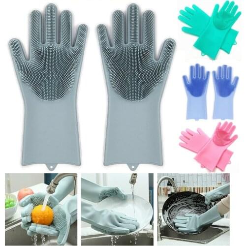 2Pcs Dishwashing Silicone Cleaning Gloves With Wash Scrubber For Kitchen Pet care