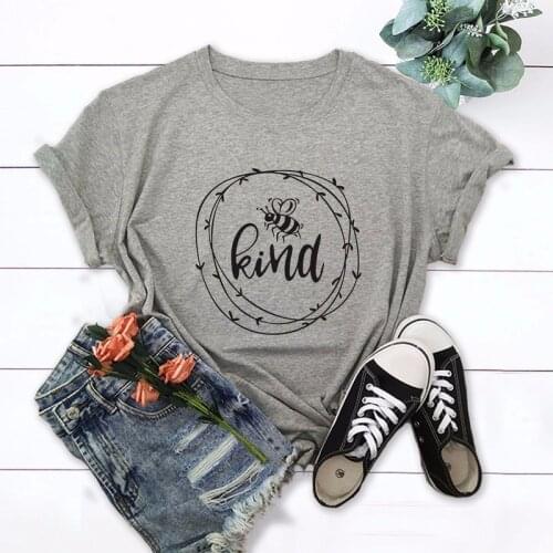 Women Summer Short Sleeve T-shirt Cotton Plus Size M-5XL Cute Kind Floral Bee Letters Print Casual Tees Tops O Neck Women tshirt