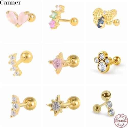CANNER 925 Sterling Silver 1PC Korean Fashion Cz Ear Studs Cartilage Earring for Women Small Stud Earring Fine Jewelry Gifts