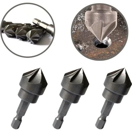 1pc 90 Degree Countersink Drill Chamfer Bit 1/4" Hex Shank 6 Flute Bevel Cutting Deburring Drilling Woodworking Remove Burr Tool