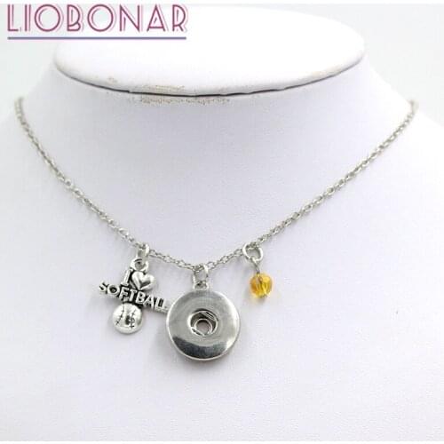 12pcs Softball Pendants Necklace Birthstone Sport I love Softball Snap Necklace Fit 18mm Button Jewelry