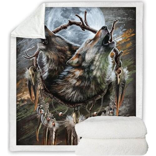 3D Wolf Microfiber Warm Bed Blanket Vivid Animal Printed Throw Blanket for Boys Black Home Textiles manta