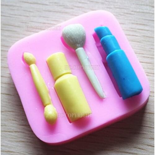 1pc 3D 4pcs Fashion Ladies Lip Stick Nail Polish Eyebrow Pencil Make Up Set Silicone Mould Cake Cookies Mat DIY Decor Tool