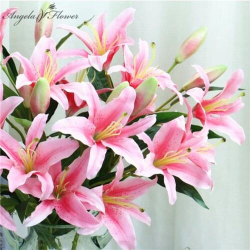 77CM Large Size 6 Heads Artificial Flower Lily Flower Bouquet Wedding Decor for Home Table Office Silk Lily Flower Arrangement