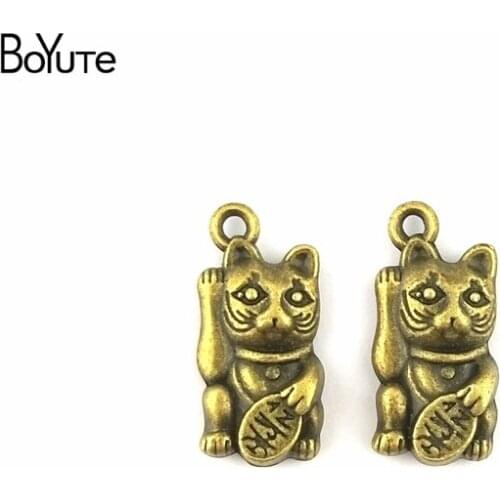 BoYuTe (60 Pieces/Lot) 11*23MM Zinc Alloy Antique Bronze Plated Fortune Cat Charms Pendants for Jewelry Making Diy Handmade