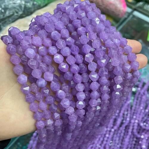 8mm Faceted Cutting Natural Purple Jade Stone Beads Round Loose Lavender Amethyst Beads For Jewelry Making DIY Strand 15