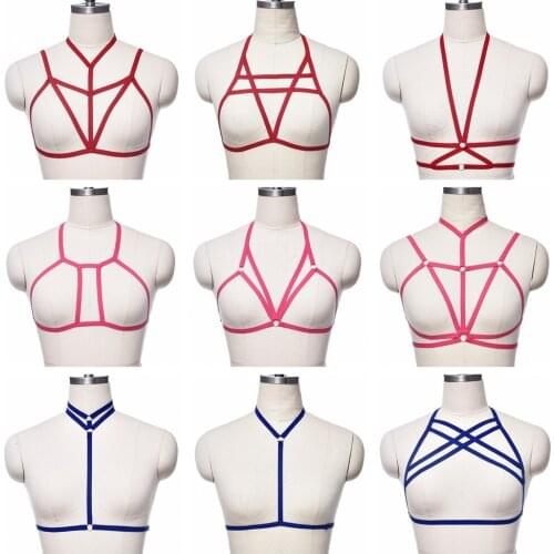 Colour Hollow Open Chest Harness Bra Elastic Crop Top Body Cage Women Sexy Lingerie Adjustable Bondage Body Harness Soft Belt