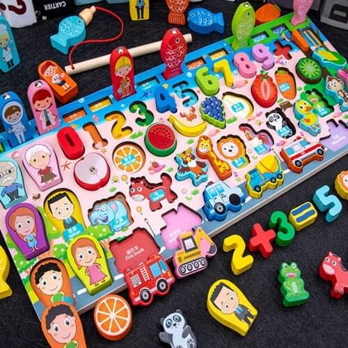 Montessori Wooden Toys Educational Busy Board Math Learning Magnetic Fishing Toys Childrens Preschool Toy Counting Geometry