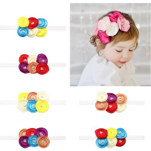 Baby Six Flowers Headband Girls Rhinestone pearl Hair Bands Kids Children Headdress Hairwrap Haar Accessories Photography props