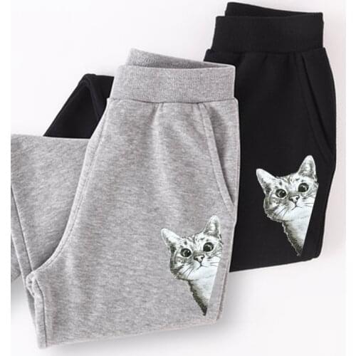Kid cartoon long pant looking cat boys cotton pants girls spring autumn sweatpants kids funny cat trousers