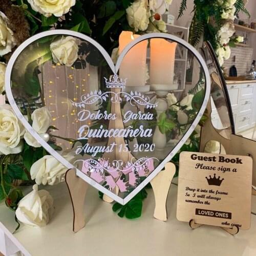 Baby Shower Guest Book Alternative Sign Wooden Drop Box Guest Book Custom Name on Crown White Frame Black Background Signature