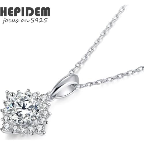 HEPIDEM 100% Really 1ct 6.5mm D Moissanite 925 Sterling Silver Necklace Diamond Test Passed Jewelry Women Christmas Gift H1693