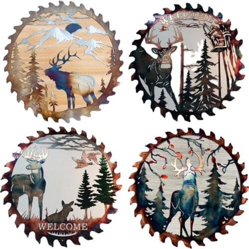 Artist Decoration Elk Saw Blade Wall Decor Deer Metal Wall Tools Forest Tree Sculpture Wall Art Decor For Indoor Outdoor Home