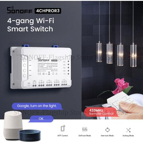 Itead SONOFF 4CH PRO R3 Wifi 4 Gang Light Timer Switch 433Mhz Smart Home Switch 4 channel Wireless Remote Control Relay Module