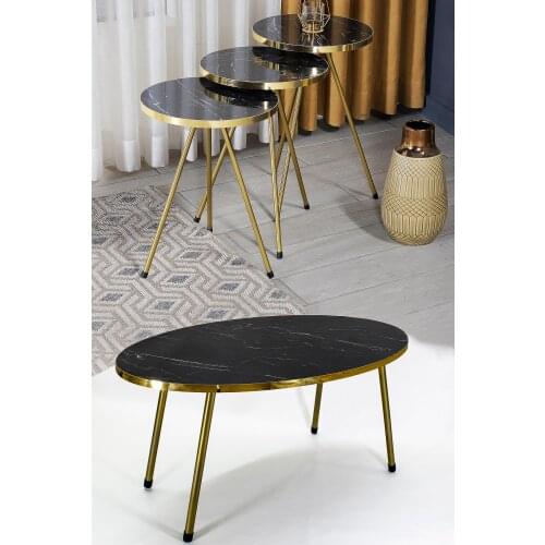 Zigon Coffee Table And Coffee Table in the Middle Ellipse Gold Metal Toe Gold Bendir Set