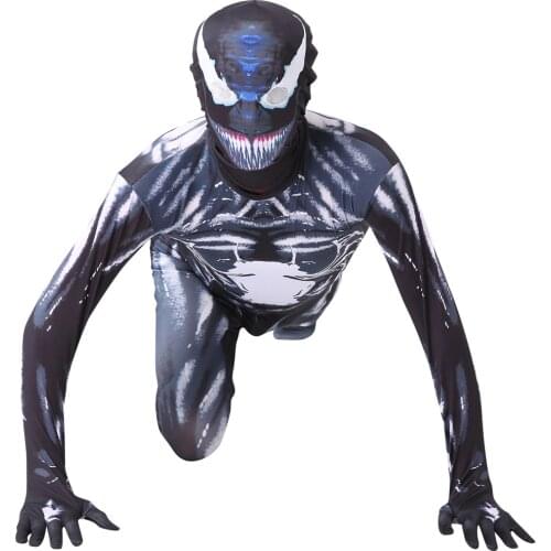 Halloween Black and White Venom Boy Cosplay Costume Sets With Mask Clothes Children Costume Spiderboy Tight Clothes Dress