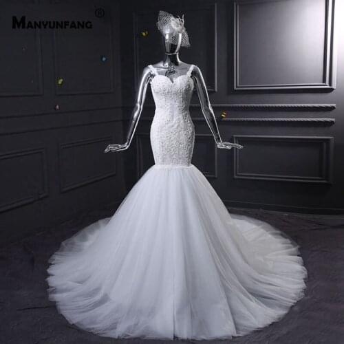 Backless Chapel Train Lace Appliques Tulle Mermaid Wedding Dress Elegant Sweetheart Neck Sleeveless Spaghetti Straps Bridal Gown