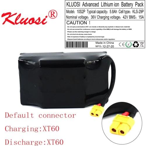 KLUOSI 10S2P 36V 5.8Ah 6Ah 42V Lithium Battery Pack for Balance Twist Car Capacity Wheelbarrow Balancing Scooter with 15A BMS