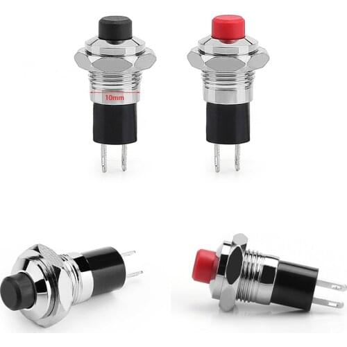 MINI 10mm IP67 Push Button SPST Latching N/O OFF-ON Switch Red/Black For Car/Boat
