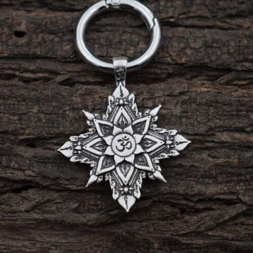 Fashion Keychain lotus flower Pendant Buddhist Spiritual Belief Jewelry