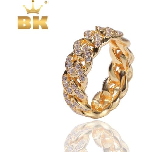 THE BLING KING 8mm Cuban Link Rings Hiphop Wedding Party Jewerly Full Iced Out Cubic Zirconia Fashion Micro Pave Ring For Men