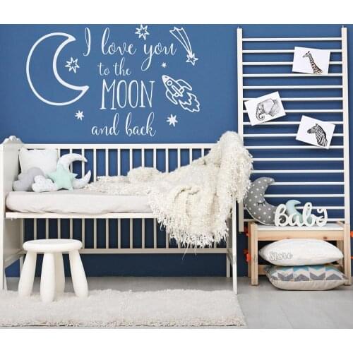 Nursery Wall Decal Quotes I Love You To The Moon And Back Newborn Wall Stickers Above Crib Decor Rocket Moon Stars Posters G866