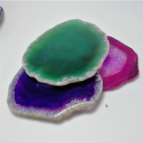 Natural gemstone agate slice high quality purple blue green quartz crystal slice for decoration wholesale price 70-90mm