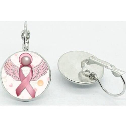 New Love Pink Ribbon Glass Round Lady Earrings Laser Cut Memorial Ribbon Earrings Breast Cancer Earrings