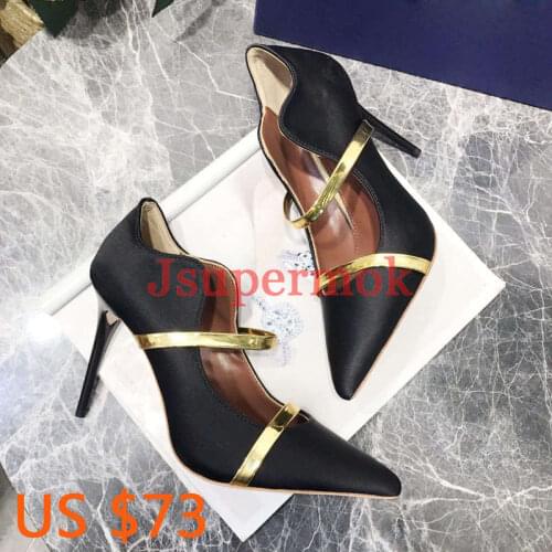 New Design Pointed High Heel Sexy Women Party Wedding Bridal satin thin heel Slip On Brand shoes