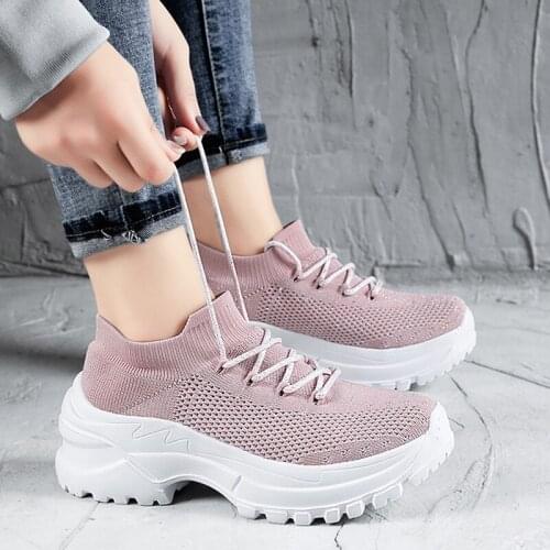 Autumn Platform Sneakers Women Shoes Casual Mesh Breathable Footwear Fashion Lace-up Vulcanized Shoes White Female Running Shoes