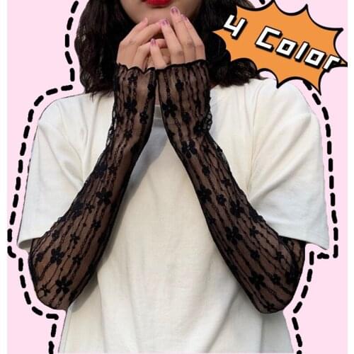 New Long Lace Hollow-Out Fingerless Gloves Sun Protection Sleeves Mesh Lace Thin Cycling Sexy Lolita Punk Gloves