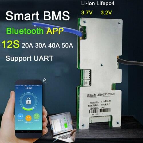 Smart BMS 12S 60A 40A 30A 20A Lifepo4 li-ion Lithium iron battery protection board W balance BMS Bluetooth APP software monitor