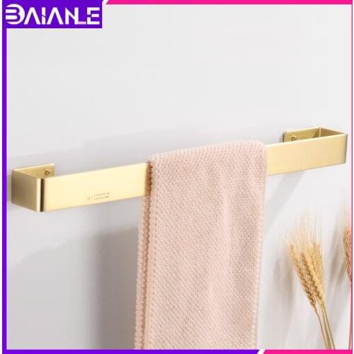 Towel Bar Brass Gold Wall Mounted Single Washroom Toilet Towel Rack Hanging Holder Accessories Bathroom Towel Holder Square