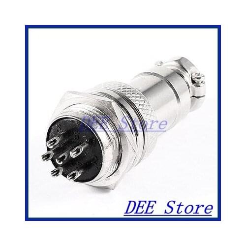 Industrial Panel Mount GX16 16mm Dia Screw 6P Metal Aviation Connector Plug