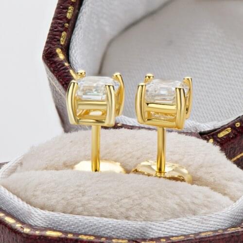 Real 0.5 Ct moissanite Gold stud earrings For Women Sparkling Wedding earrings Top Quality Female Silver Color Cut Earrings