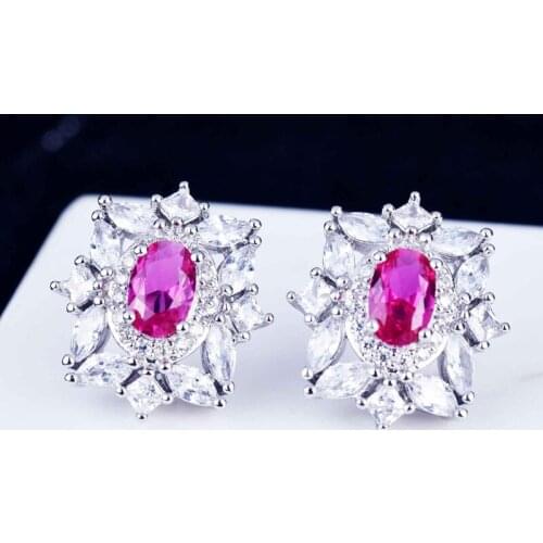 Luxury Oval Red Zircon Jewelry Delicate Geometry Silver Adjustable Size Ring For Women Wedding Engagement Anniversary Gifts