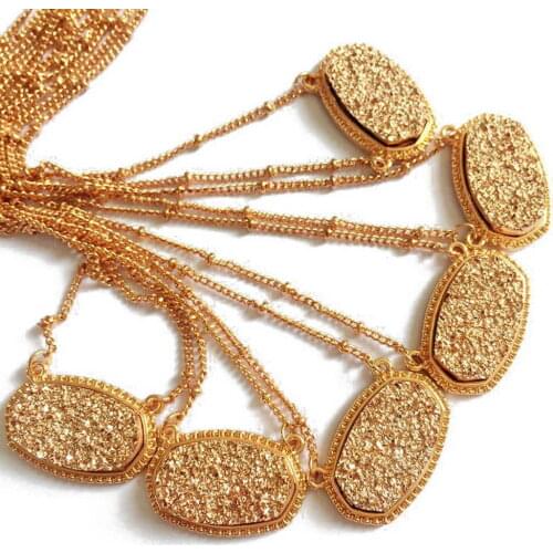 LET IT BE Gold Mini Oval Druzy Choker Necklace for Women Fashion KS Jewelry Wholesale