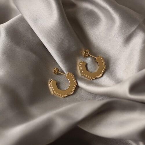 Plane hexagon geometric simple earrings in Europe America are made of titanium steel plated with 18K gold for color preservation
