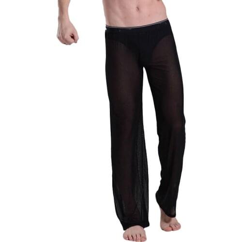 Sexy Men Mesh Sheer See Through Long Pants Loose Lounge Pants Soild Thin Comfortable Male Homewear Soft Pyjamas Plus Size F30