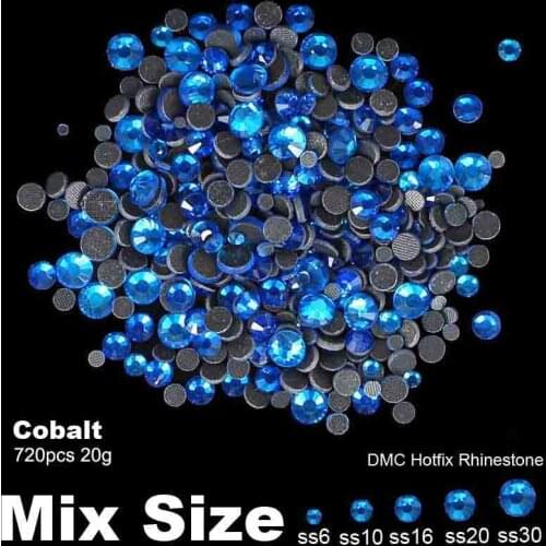 Hotfix Rhinestones Cobalt Mixed sizes SS6 SS10 SS16 SS20 SS30 720pcs 20g for Rhinestone Motifs Nail Art Dec Shiny Nail Dec
