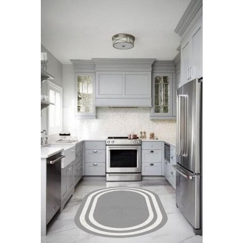 Beyaz Çerçeveli Gri Oval Halı (Makinada Yıkanabilir Kaymaz Deri Taban) - CP57