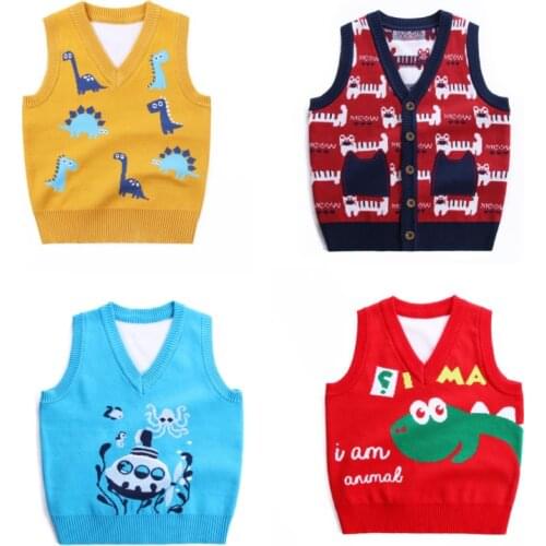 Autumn 2-8Y Baby Boys Sweater Vest Thick Warm Clothes Kids Dino Car Sweater Boys Cardigan Children Clothes