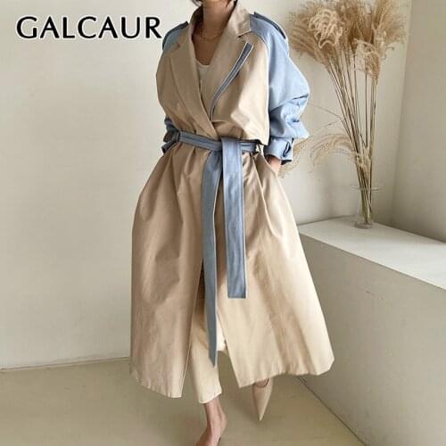 GALCAUR Korean Fashion Autumn Clothing Womens Lapel Collar Long Sleeve Belt Casual Loose Trench Coats For Females 2021 New Style