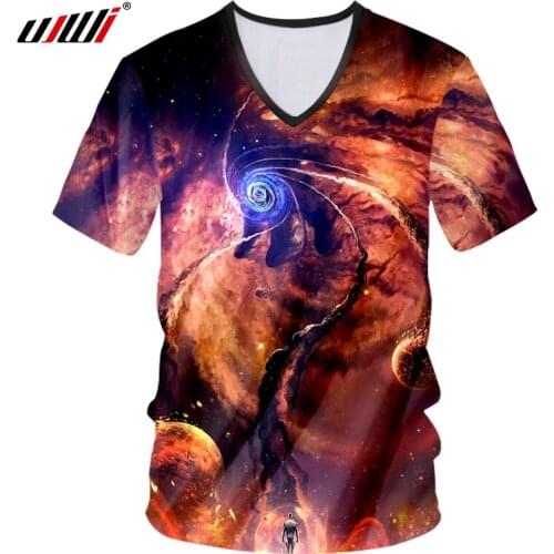 UJWI Space Galaxy Tshirt Mens 3d Print Paisley Cool T Shirts Male Hip Hop Short Sleeve Fitness Clothes V Neck T Shirts For Men