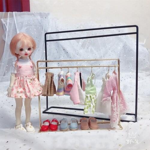 1/6 1/12 Blyth OB11 BJD Doll Hanger With 10 Clothes Support Iron Wardrobe Dollhouse Furniture Lol Accessories Play House Toys
