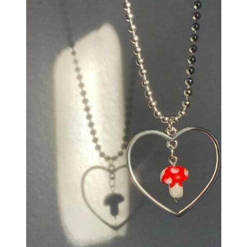 Y2K Jewelry Heart Mushroom Necklace for Women Metal Harajuku Vintage Bohemian Handmade DIY Necklace Charms 90s Aesthetic New