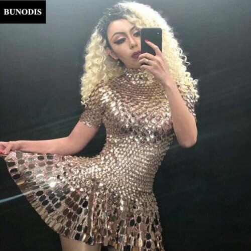 ZD151 Women Metal Shell Bling Short Skirt Full Of Sparkling Ornaments Nightclub Birthday Celebrate Party Clothing Performance