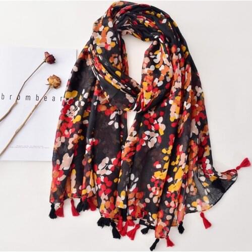 2020 Women Floral Printed Pattern Cotton Tassel Scarf 2Colors 10pcs/lot