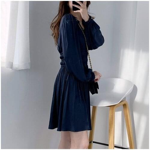 2021 Spring and Summer New Temperament Lady V-neck High Waist Slimming Fold Waist Dress Women